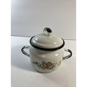 Vintage Floral Themed Cooking and Storing Small Pot 4 1/2” X 5 3/4”